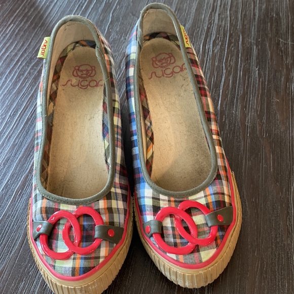 Sugar plaid coloured pump style wedgies in size 7. - Picture 5 of 10